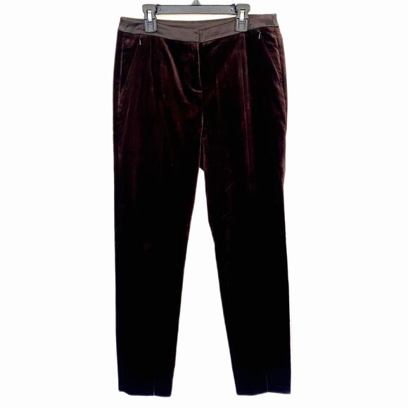 Worth Chocolate Brown Velvet Trouser Pants Velour Chic Business Casual Size 4 - Picture 1 of 8